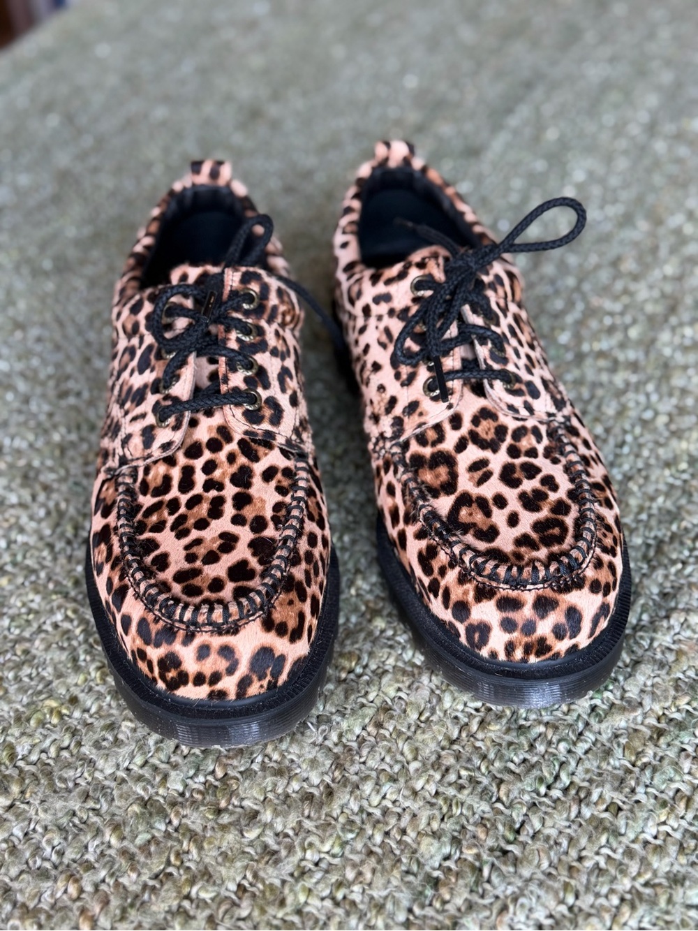 Dr. Martens Lowell Archive Leopard Hair-On Moc Toe Shoes, Men’s 11